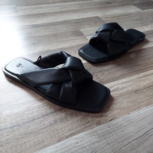 H&M Slip On Flat Slide Sandal Black Braided Straps Size 10